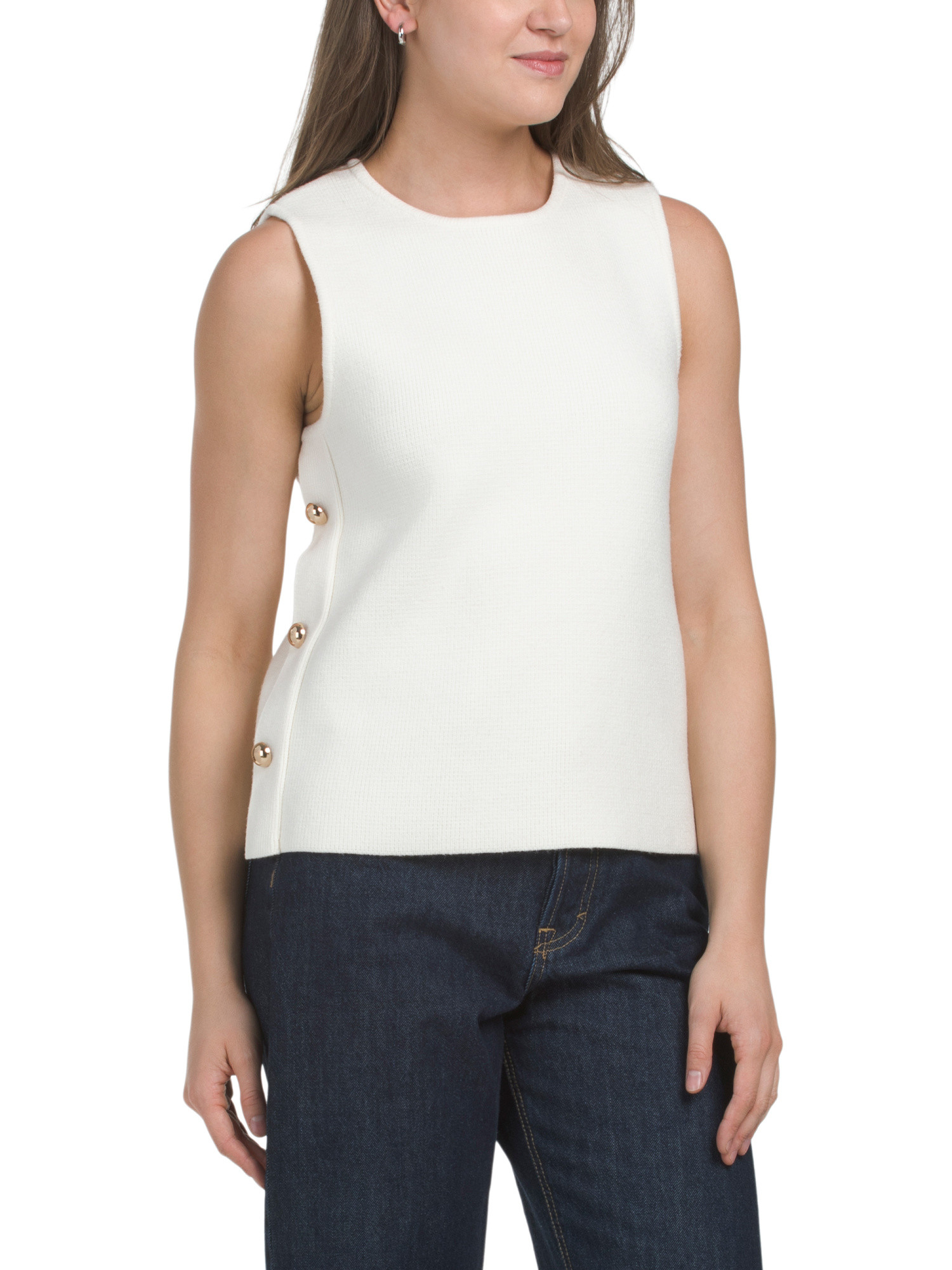 Side Button Crew Neck Pull Over Tank Sweater | Marshalls