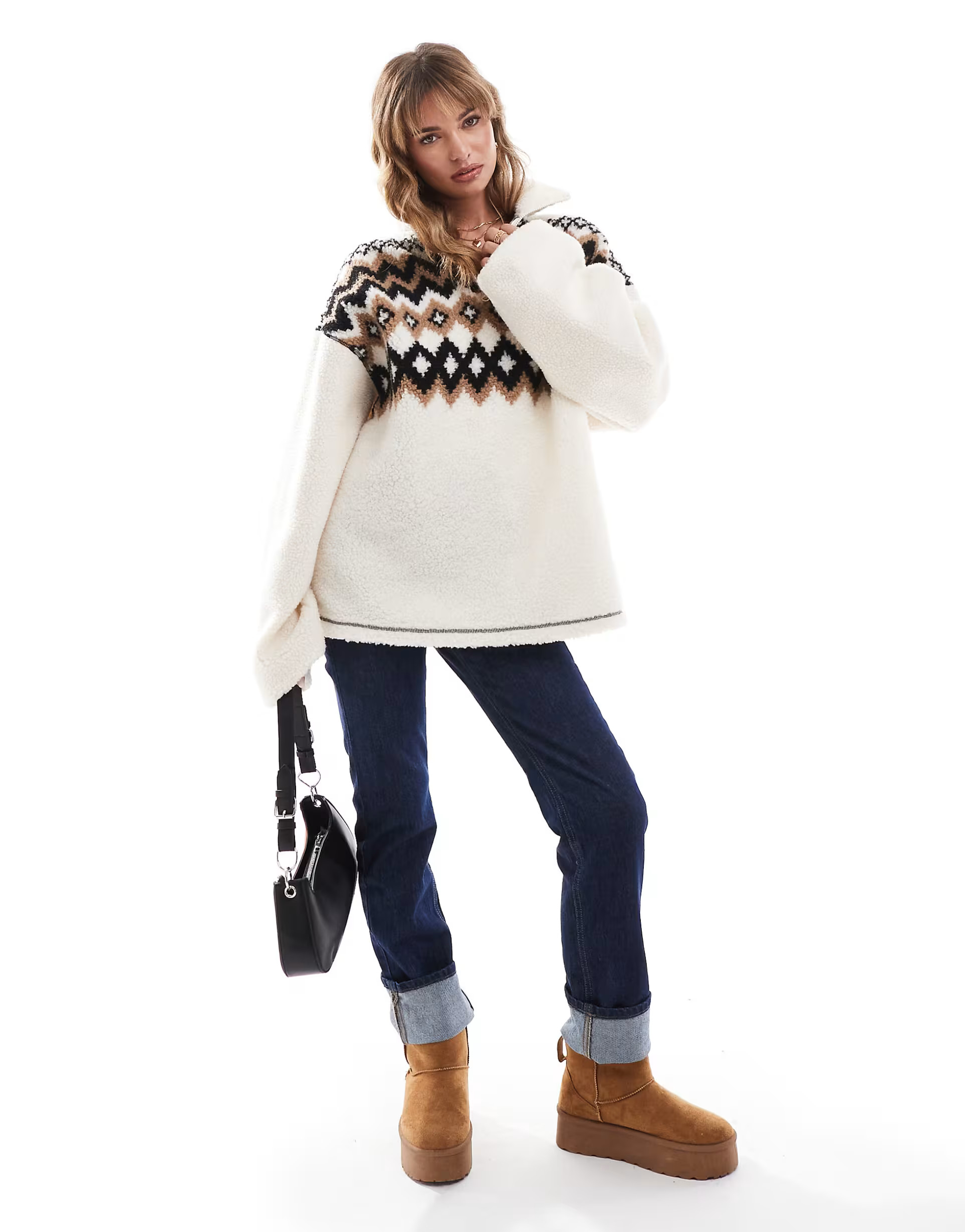 ASOS DESIGN borg half zip with fairisle design | ASOS (Global)