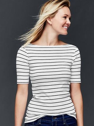 Gap Women Modern Boatneck Stripe Tee Size L - White stripe | Gap US