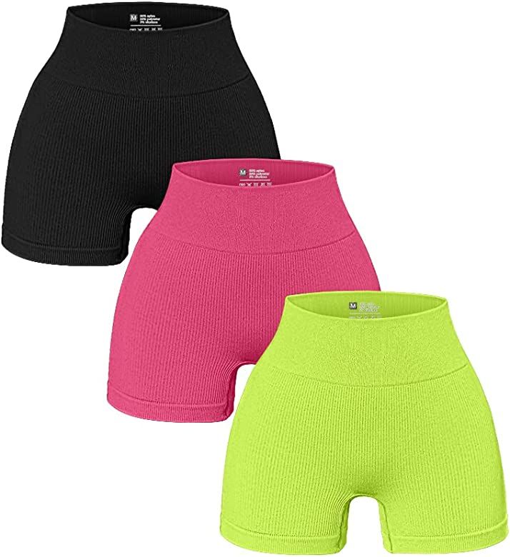 OQQ Women's 3 Piece Yoga Shorts Ribbed Seamless Workout High Waist Athletic Leggings | Amazon (US)