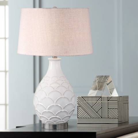 Uttermost Camellia Distressed Gloss White Ceramic Table Lamp - #13Y00 | Lamps Plus | Lamps Plus
