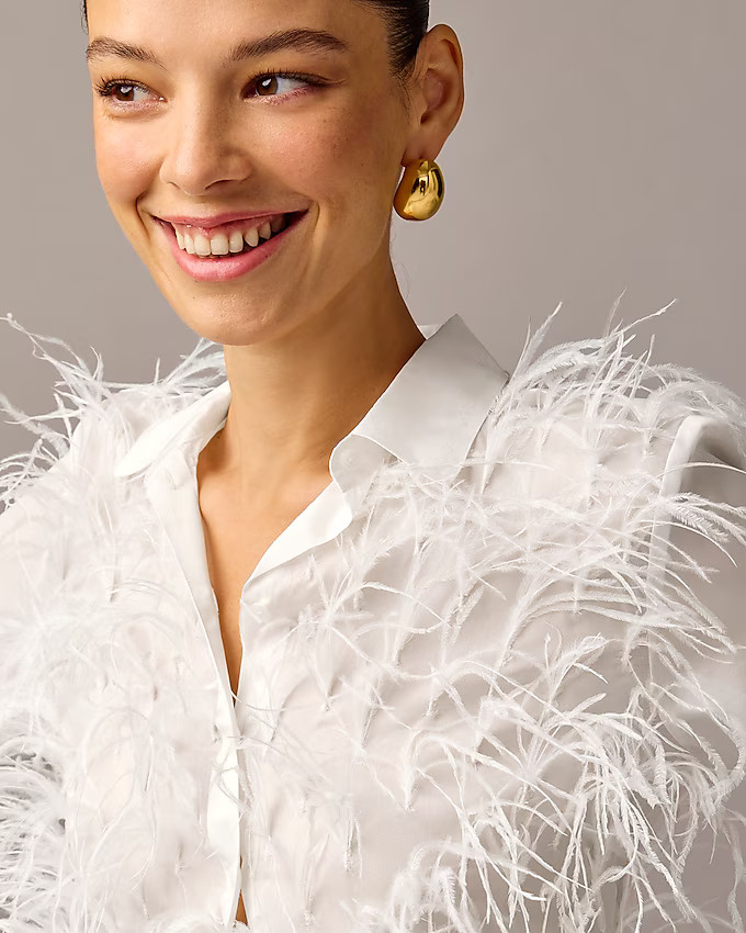 Collection organza button-up shirt with feathers | J. Crew US