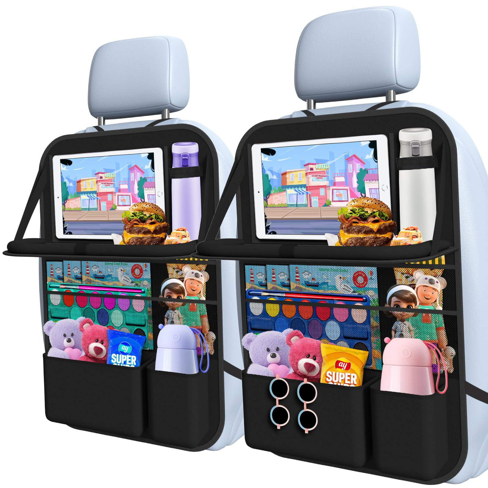 Car Backseat Organizer with table Tray, 9 Storage Pockets Backseat Car Organizer with Tablet Holder, Back seat Organizer for Kids Road Trip Essentials Travel (1Pack) | Amazon (US)