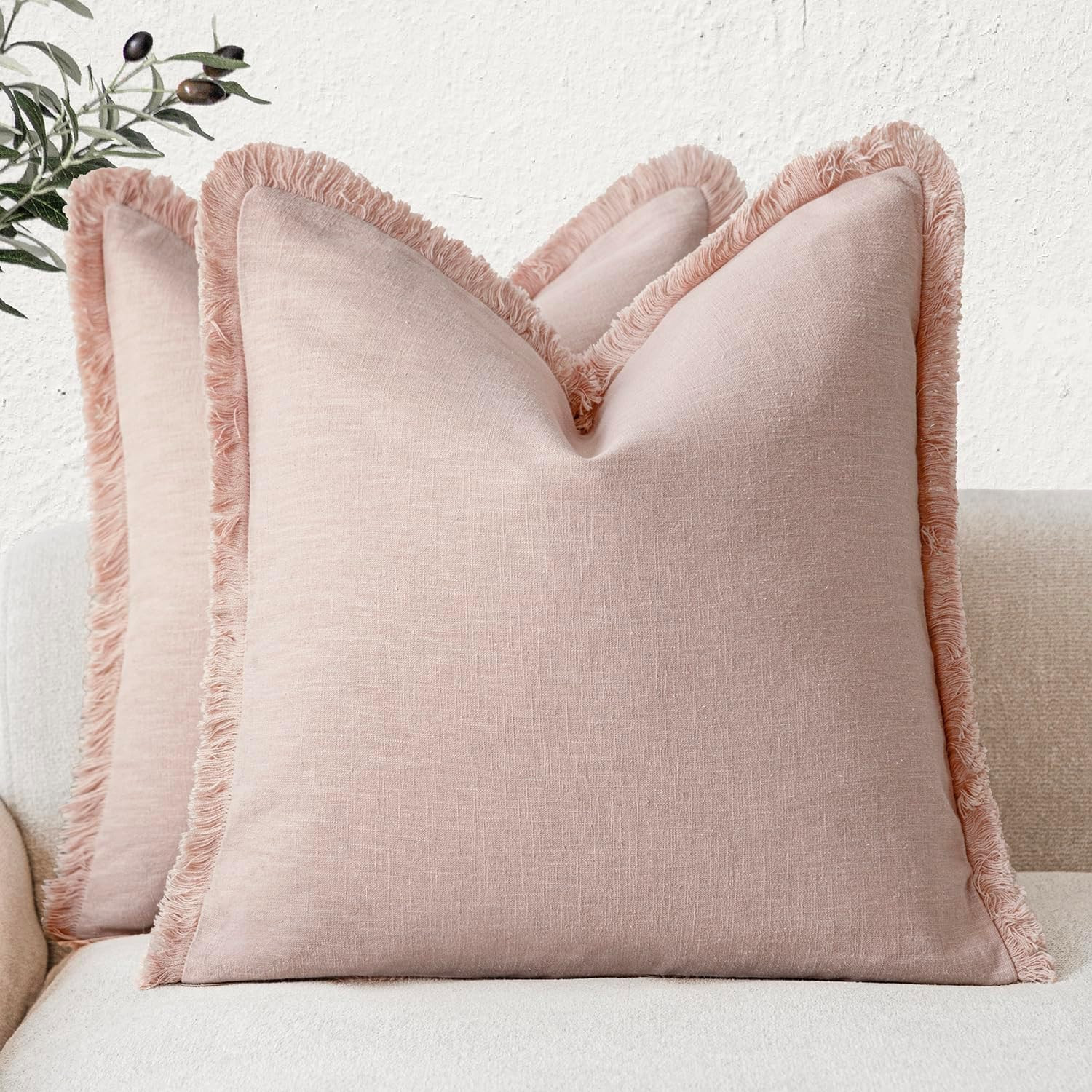 Foindtower Set of 2 Decorative Linen Fringe Throw Pillow Covers Cozy Boho Farmhouse Cushion Cover... | Amazon (US)