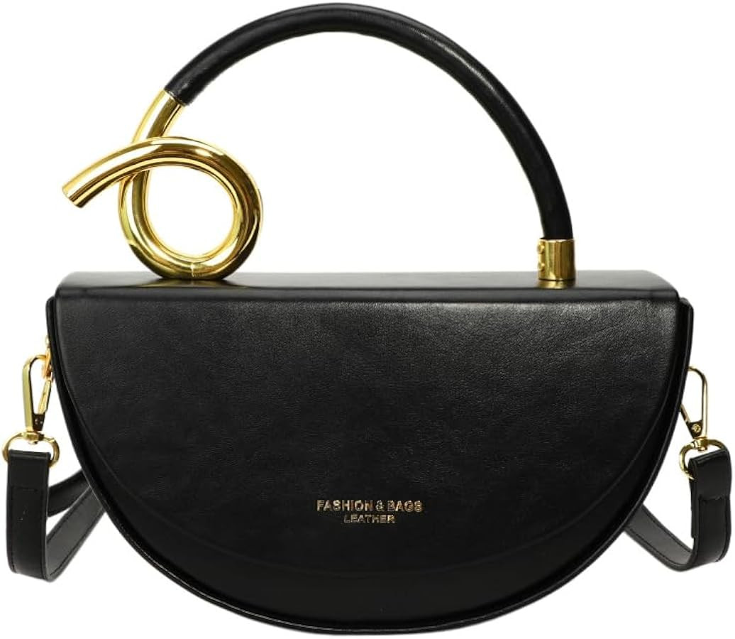 Semi-circular Saddle Purses for Women Elegant PU Leather Tote Shoulder Bag Chic Crossbody Handbag | Amazon (US)