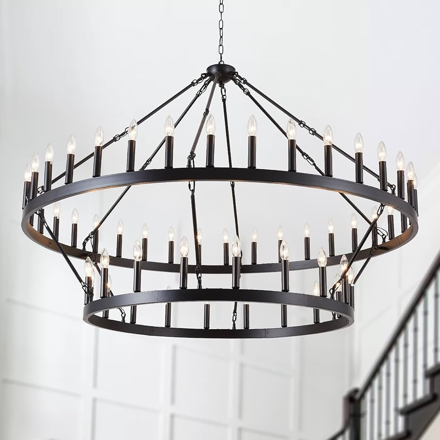 HHR Wagon Wheel Chandelier 2 Tier 54-Light, 60 Inch Large Farmhouse Chandelier, Round Rustic Pend... | Amazon (US)