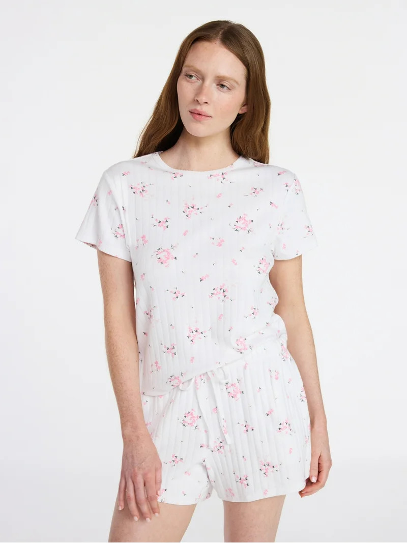 Joyspun Women’s Pointelle Knit Sleepwear Tee with Short Sleeves, Sizes XS-3X | Walmart (US)