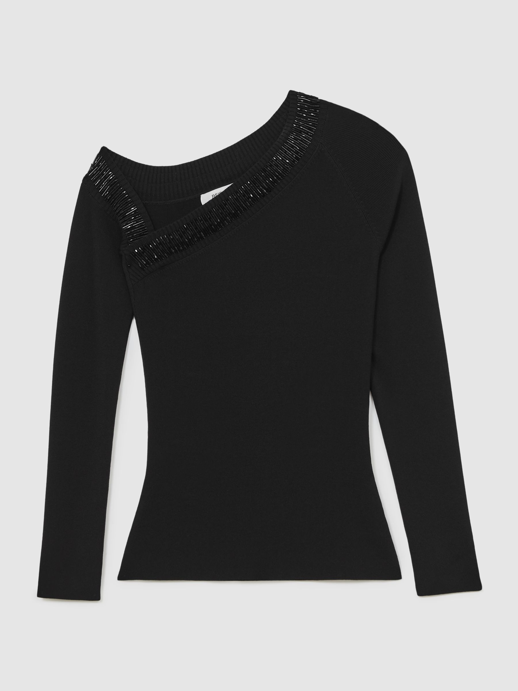 Bead-Detail Off-Shoulder Knit Top in Black | Reiss DE