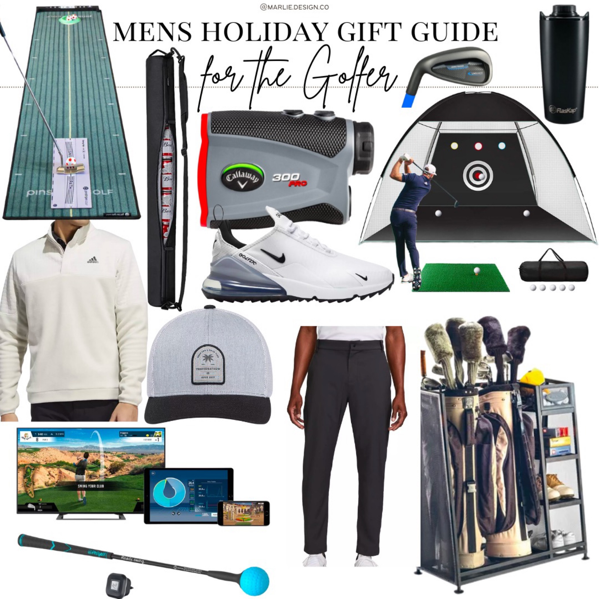 Mens Holiday Gift Guide for the Golfer | golf simulator | golf hat | golf shirt | golf pants | indoor putting mat | golf organizer | golf shoes | Nike golf sneakers | flaskap | flask cup | golf trainer 

#LTKHoliday #LTKunder100 #LTKmens