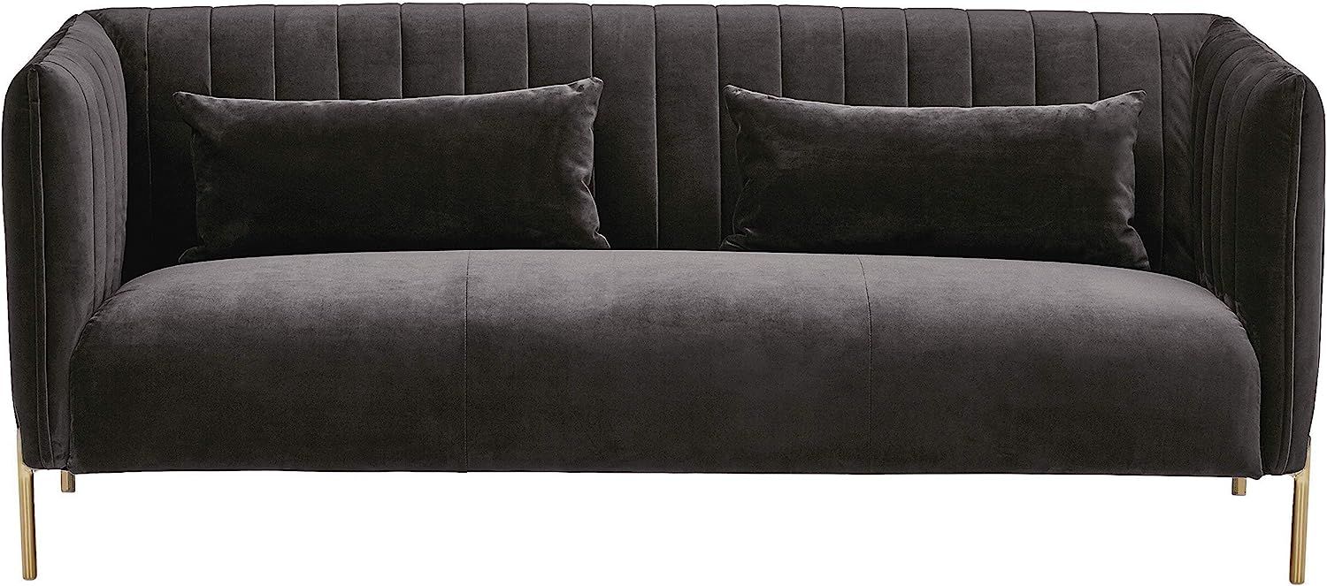 Amazon Brand – Rivet Frederick Mid-Century Channel Tufted Velvet Sofa Couch, 77.5"W, Grey | Amazon (US)