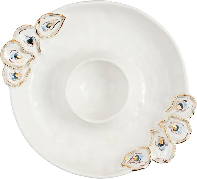 Mud Pie Oyster Chip And Dip Bowl Set; 2" x 10 1/2" dia | Amazon (US)