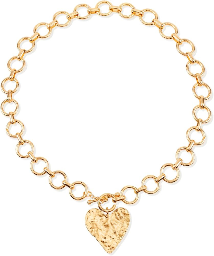 Chunky Gold Pendant Necklaces for Women, Large Statement Hammered Heart Pendant Necklace Vintage ... | Amazon (US)