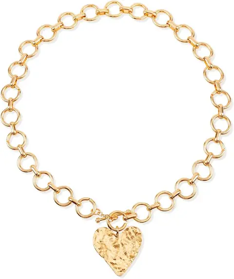 Chunky Gold-Tone Pendant Necklaces for Women, Hammered Heart Necklace