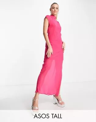 ASOS DESIGN Tall sleeveless chiffon midaxi dress with open back in magenta | ASOS (Global)