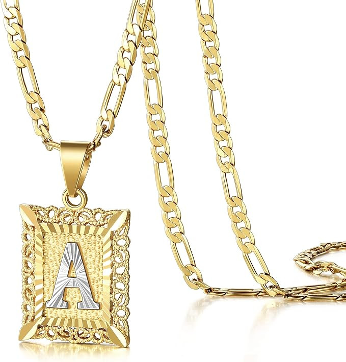KissYan Initial Letter Pendant Necklace for Mens Womens, 18K Gold Plated Square Capital Monogram ... | Amazon (US)