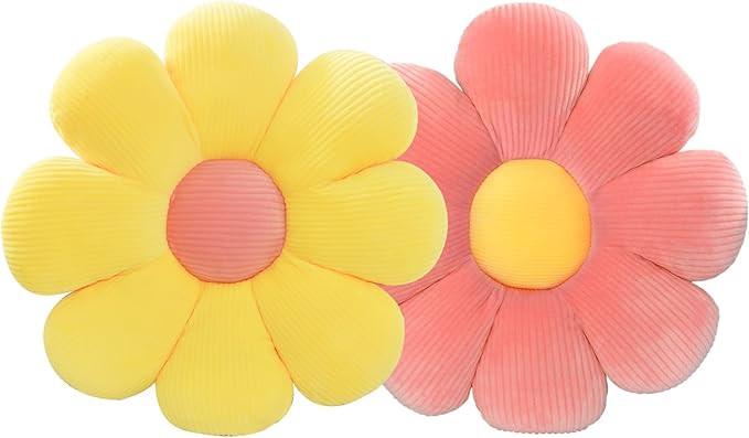 Flower Pillow, 2PCS Flower Floor Pillow Seat Cushion,Daisy Pillow Aesthetic Flower Shaped Pillow,... | Amazon (US)