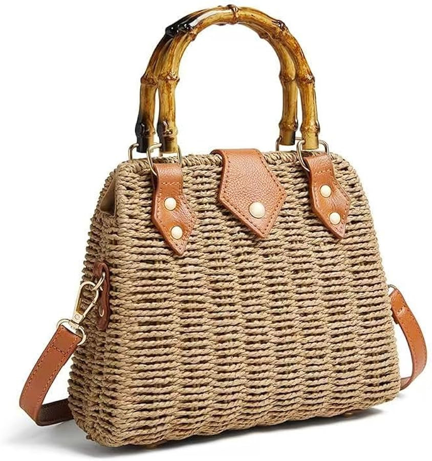 ZIDE Straw Crossbody for Women Woven Summer Beach Handmade Wicker Rattan Bamboo Joint Bag Boho Sa... | Amazon (US)