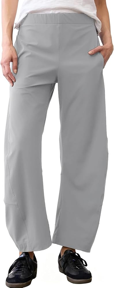 SeeLuNa Women Barrel Travel Pants Elastic Waistband Tapered Leg Baggy Mid Rise Work Trousers Loun... | Amazon (US)
