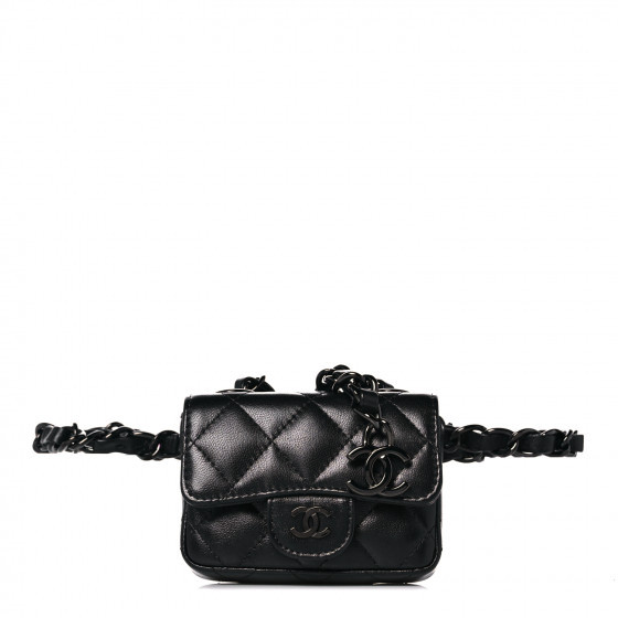 CHANEL Lambskin Quilted Mini Chain Belt Bag So Black | Fashionphile