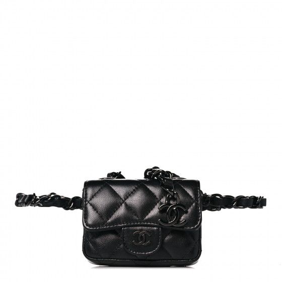 CHANEL Lambskin Quilted Mini Chain Belt Bag So Black | Fashionphile
