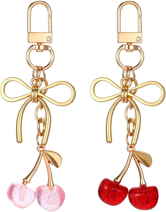 2 PCS Cherry Keychain Bright Cherry Bag Charms Glittering Cute Bag Charm Women Leather Keyring Ca... | Amazon (US)