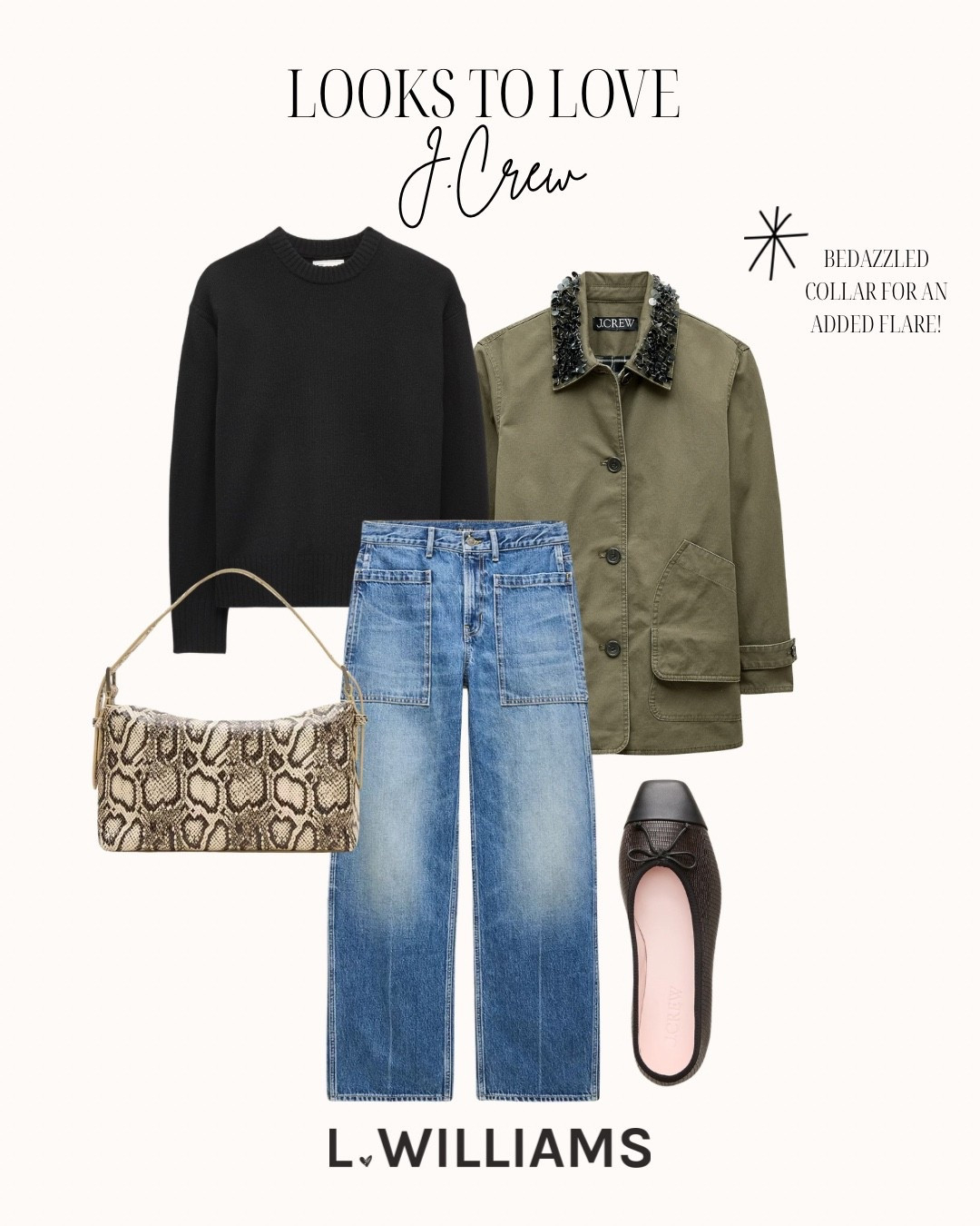 A head to toe @jcrew look to love! The bedazzled collar on the jacket is so fun!