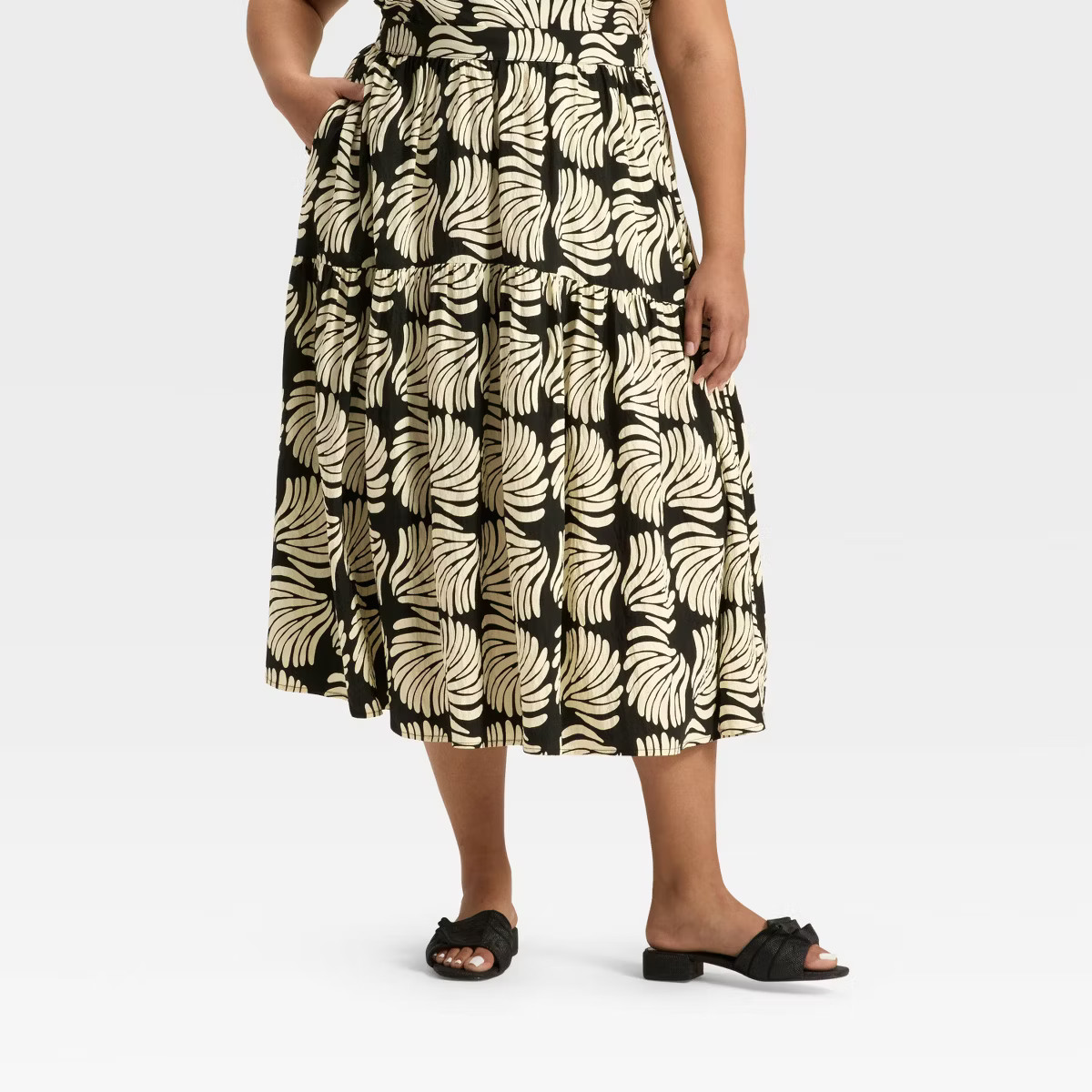 Women's Tiered Midi A-Line Skirt - A New Day™ Black/Cream Seashell | Target