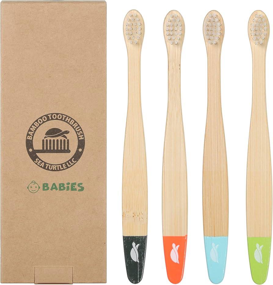Sea Turtle Plant-Based Bristles, Ultra-Soft Bamboo Toothbrushes, Natural Toothbrush for Babies (4... | Amazon (US)