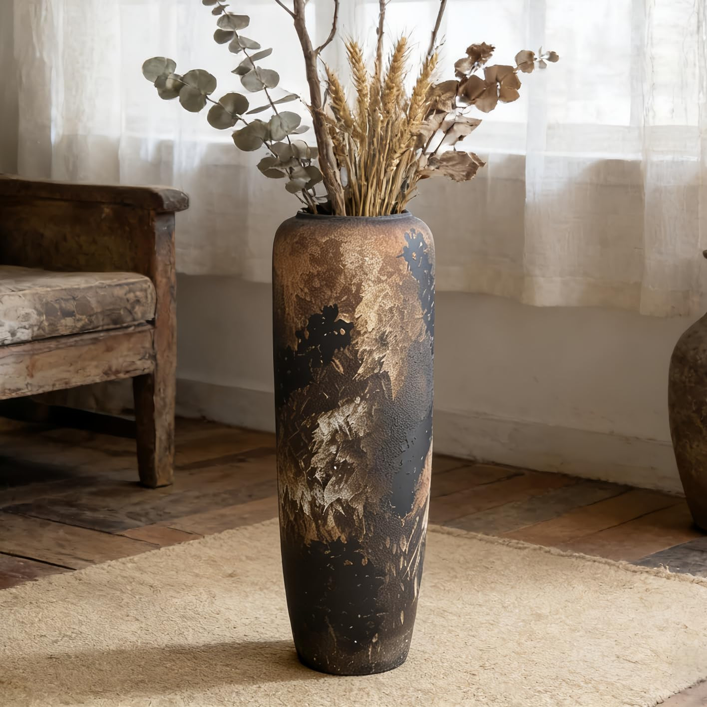 Black Rustic Ceramic Tall Floor Vase, 23.6 Inch Vintage Large Farmhouse Vase Pottery Clay Terraco... | Amazon (US)