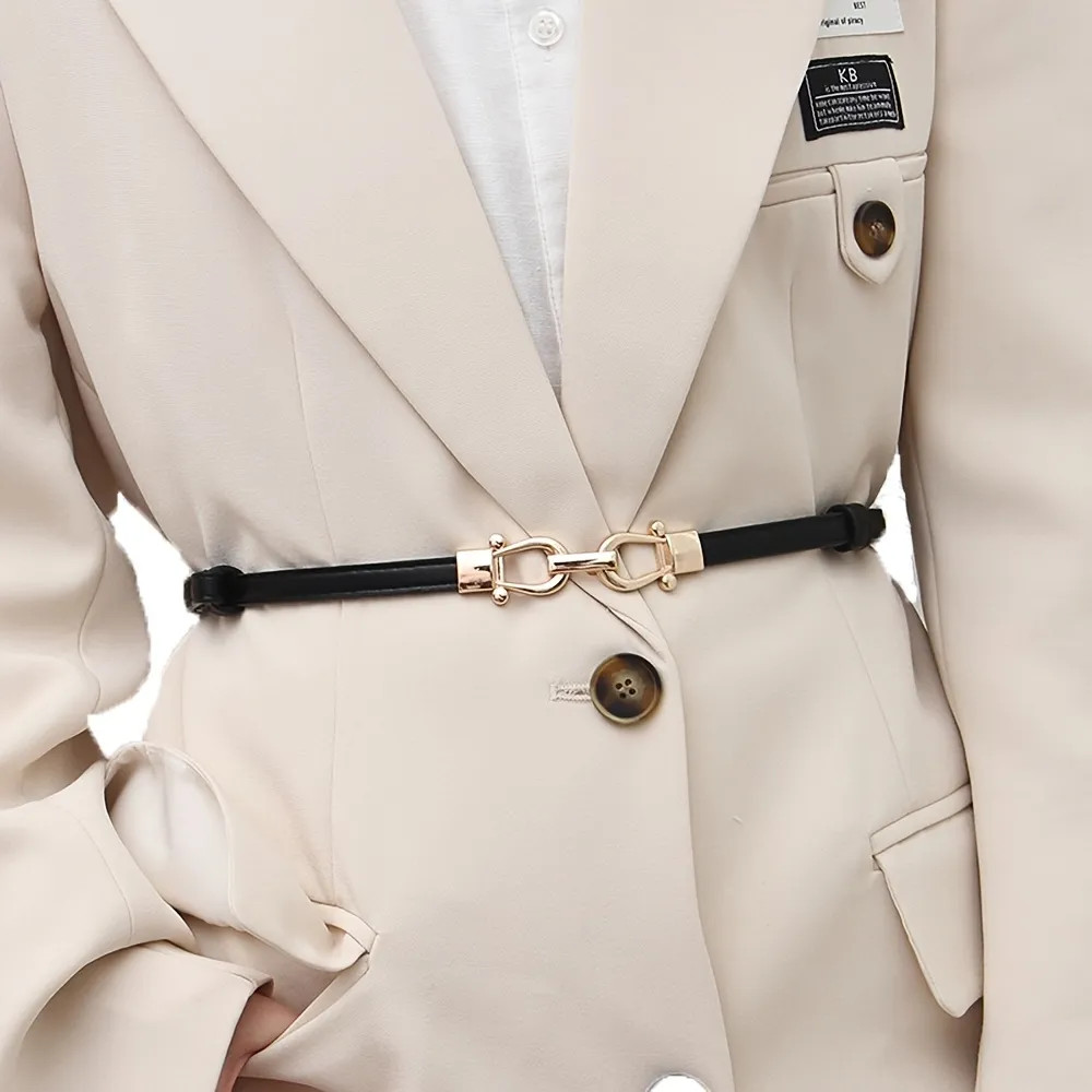 Adjustable Double Buckle Thin Belt Solid Color Simple Pu Skinny Belts Elegant Dress Coat Girdle F... | Temu Affiliate Program