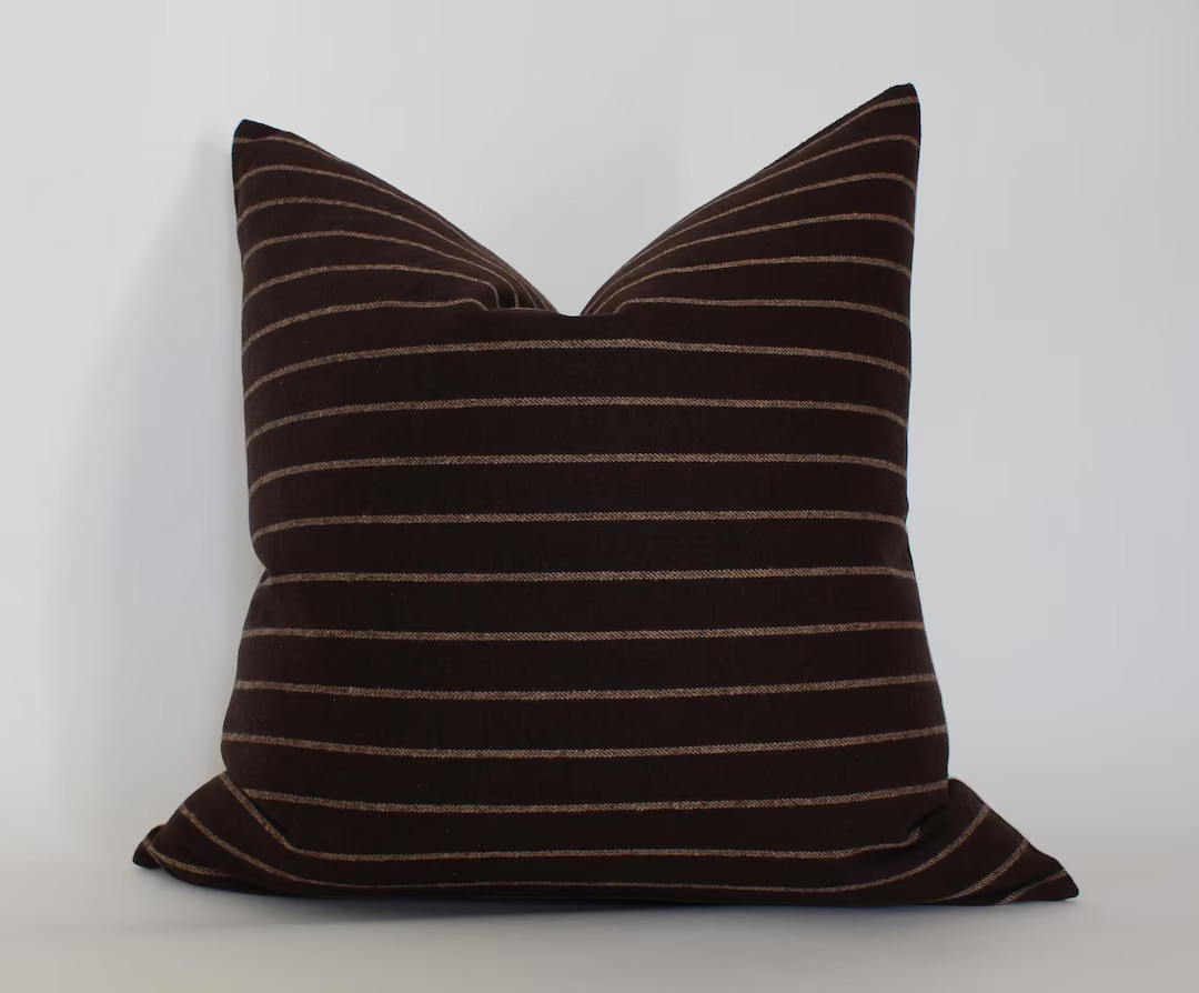 Dark Brown Pillow Cover, Brown Striped Throw Pillow, Moody Throw Pillow Cover, Cream Brown Cushio... | Etsy (US)