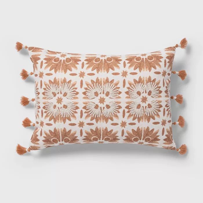 Oblong Block Print Tassel Decorative Throw Pillow Warm Blush - Threshold&#8482; | Target