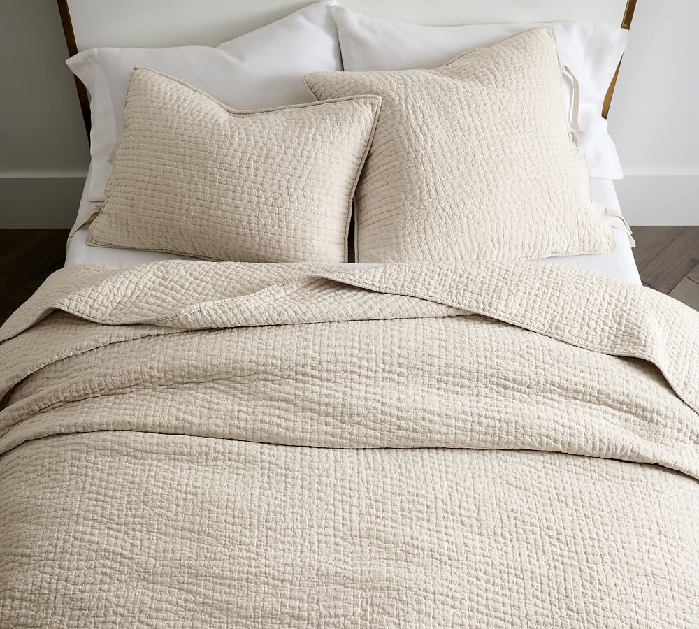 Pick-Stitch Handcrafted Cotton/Linen Quilt | Pottery Barn (US)