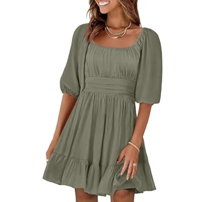 ANRABESS Womens Lantern Short Sleeve Square Neck Casual Flowy Mini Dresses… | Amazon (US)