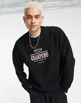 Good For Nothing oversized sweatshirt in black with champions print | ASOS (Global)