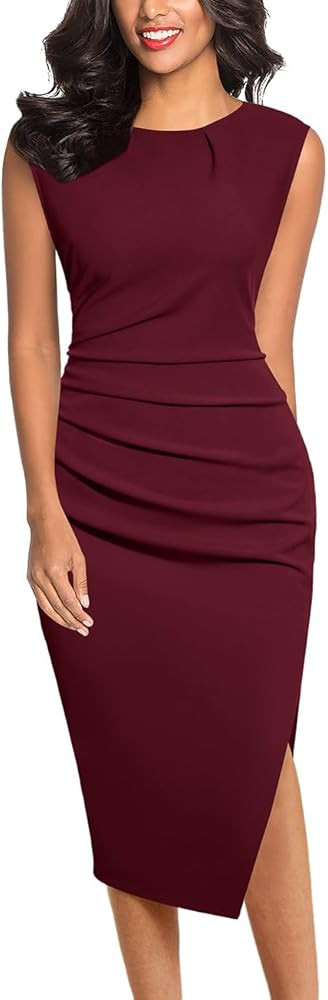IHOT Women's 2024 Sleeveless Ruched Bodycon Side Slit Cocktail Party Irregular Hem Midi Dress | Amazon (US)