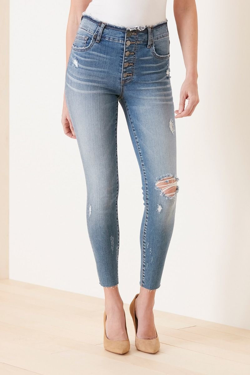 High Rise Connie Ankle Skinny with Exposed Buttons | Evereve