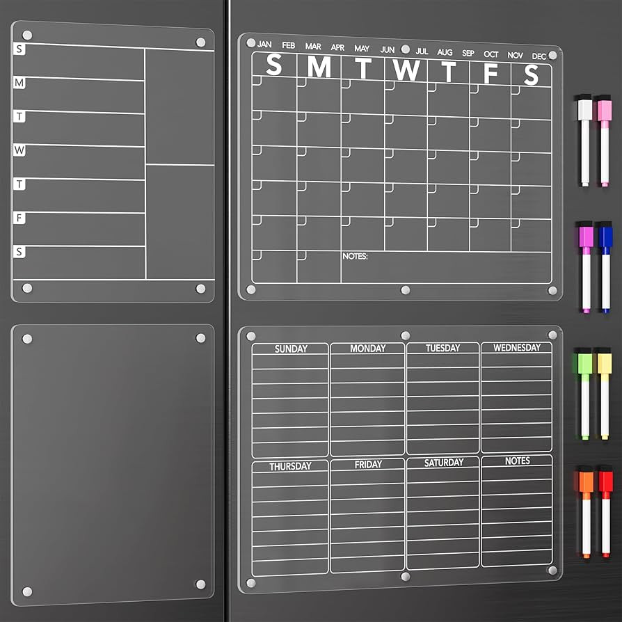 Neatsure 4Pcs Acrylic Magnetic Dry Erase Board Calendar for Fridge, Clear Monthly Weekly Daily Me... | Amazon (US)