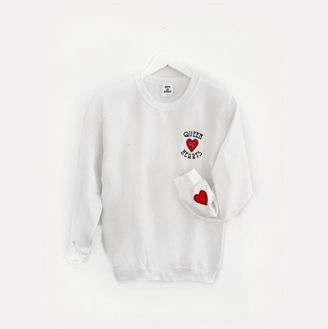 QUEEN OF HEARTS <3 embroidered crewneck fleece sweatshirt | Etsy (US)