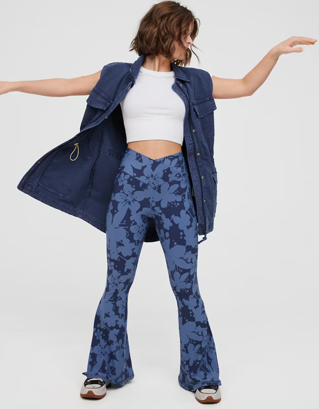 OFFLINE By Aerie Real Me Floral High Waisted Crossover Super Flare Legging | American Eagle Outfitters (US & CA)