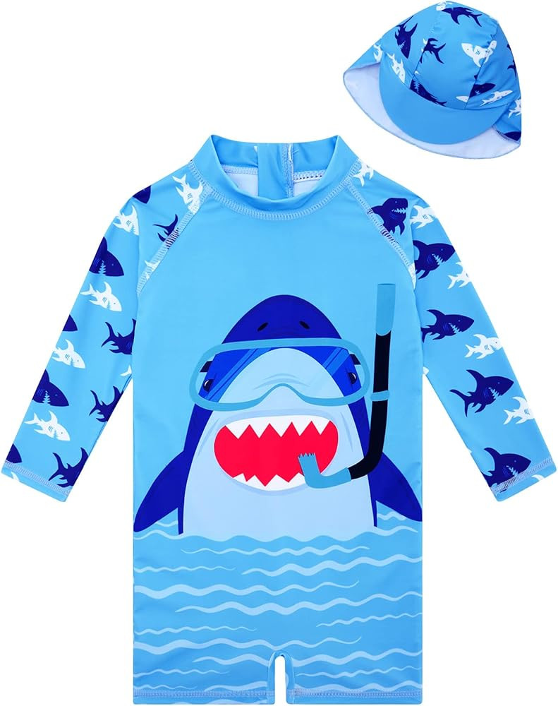 Amazon.com: uideazone Baby Boy Blue Shark Swimsuit Long Sleeve One Piece Bathing Suit with Sun Ha... | Amazon (US)