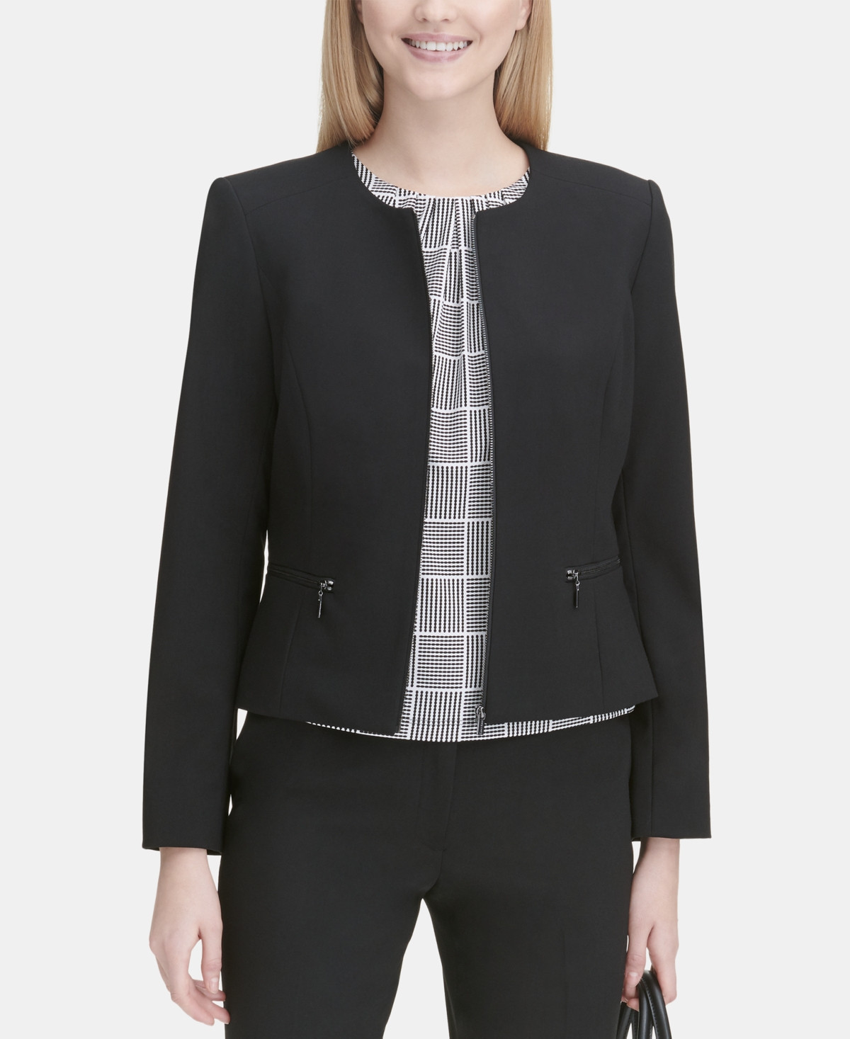 Calvin Klein Collarless Blazer - Black | Macy's