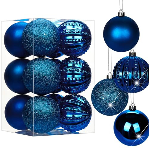 3.15" Dark Midnight Blue Christmas Balls Ornaments 12 Pcs Shatterproof Christmas Ornaments Set Matte Large Blue Ornament for Xmas Tree Halloween Holiday Party | Amazon (US)