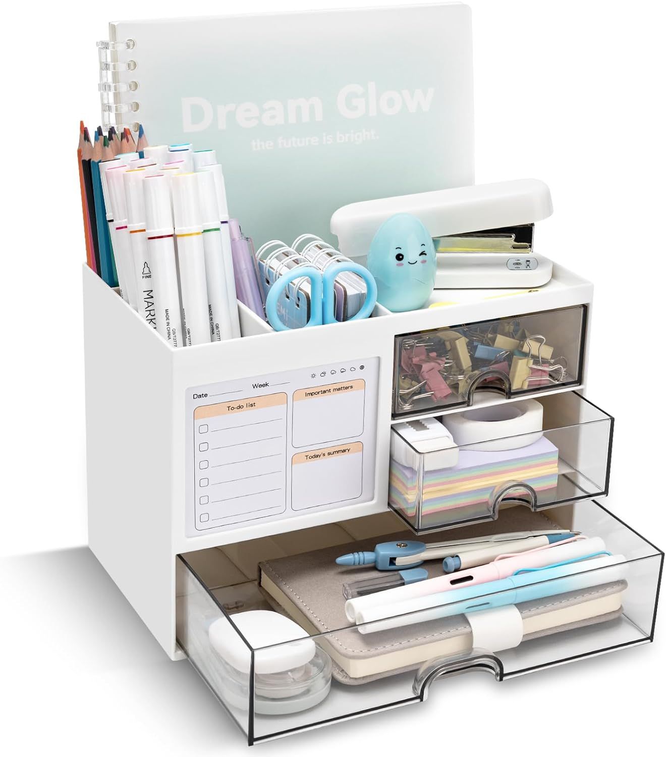 Desk Organizer with 3 Drawer, Multi-Functional Pencil Pen Holder for Desk, Desk Organizers and St... | Amazon (US)