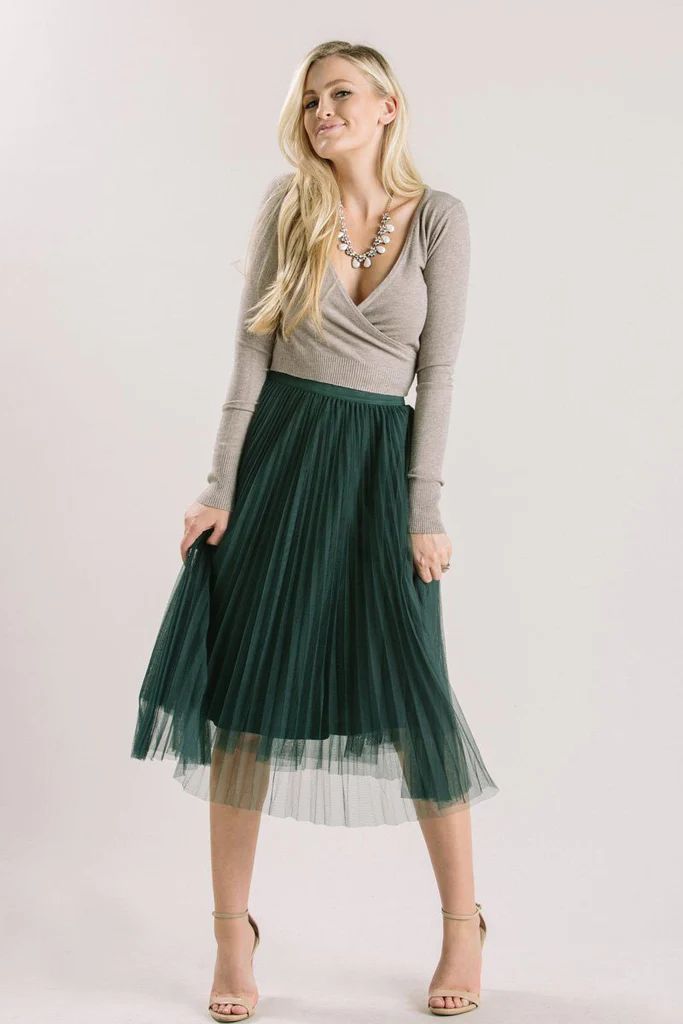 Petite Vienna Green Pleated Tulle Midi Skirt | Morning Lavender