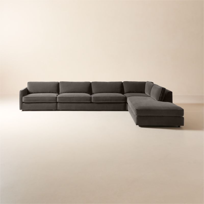 Malea 4-Piece L-Shaped Charcoal Grey Performance Fabric Sectional Sofa with Right Chaise | CB2 | CB2