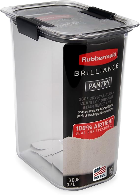 Rubbermaid Brilliance 16-Cup Airtight Food Storage Container with Lid Clear/Grey - optimal for pa... | Amazon (US)
