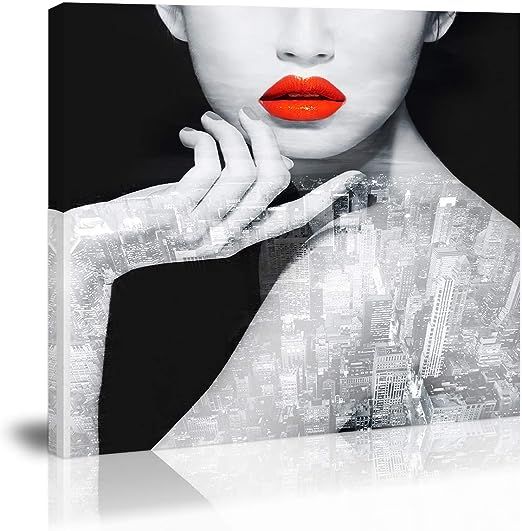 Red Lip Women Wall Art Decor Black and White Modern Artwork Canvas Painting Prints Pictures Home ... | Amazon (US)