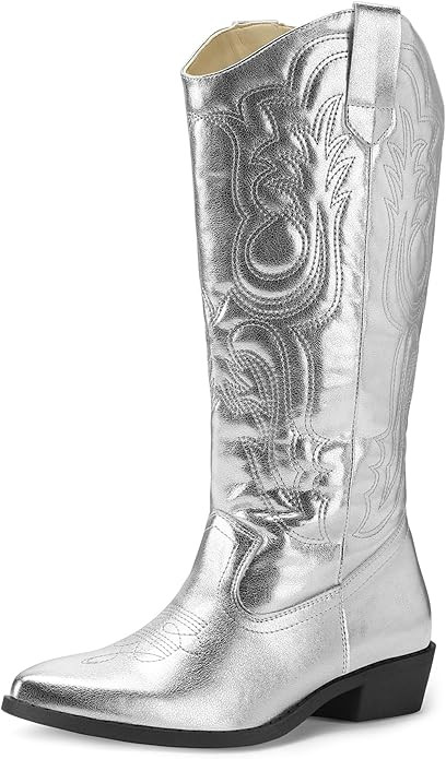 mysoft Women's Cowboy Boots Mid Calf Cowgirl Boots Embroidered Western Pointed Toe Chunky Heel Pu... | Amazon (US)