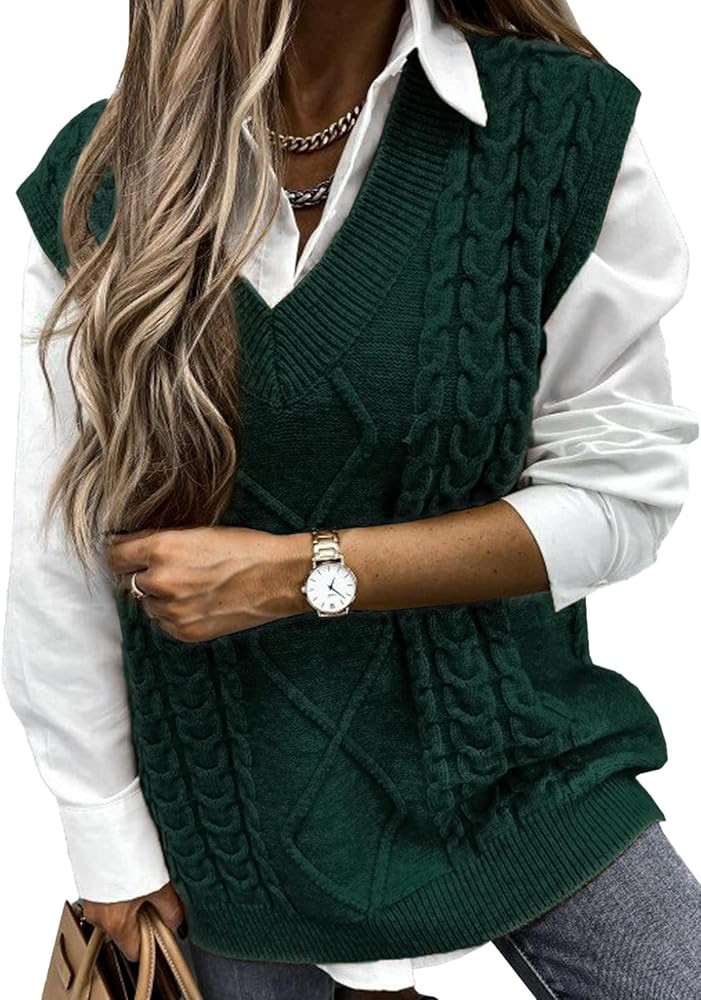 EVALESS Oversized Sweater Vest for Women V Neck Sleeveless Solid Color Loose Pullover Sweater | Amazon (US)